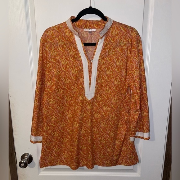 Peter Millar Tops - Peter Millar Orange and Yellow Paisley Tunic Top size large‎